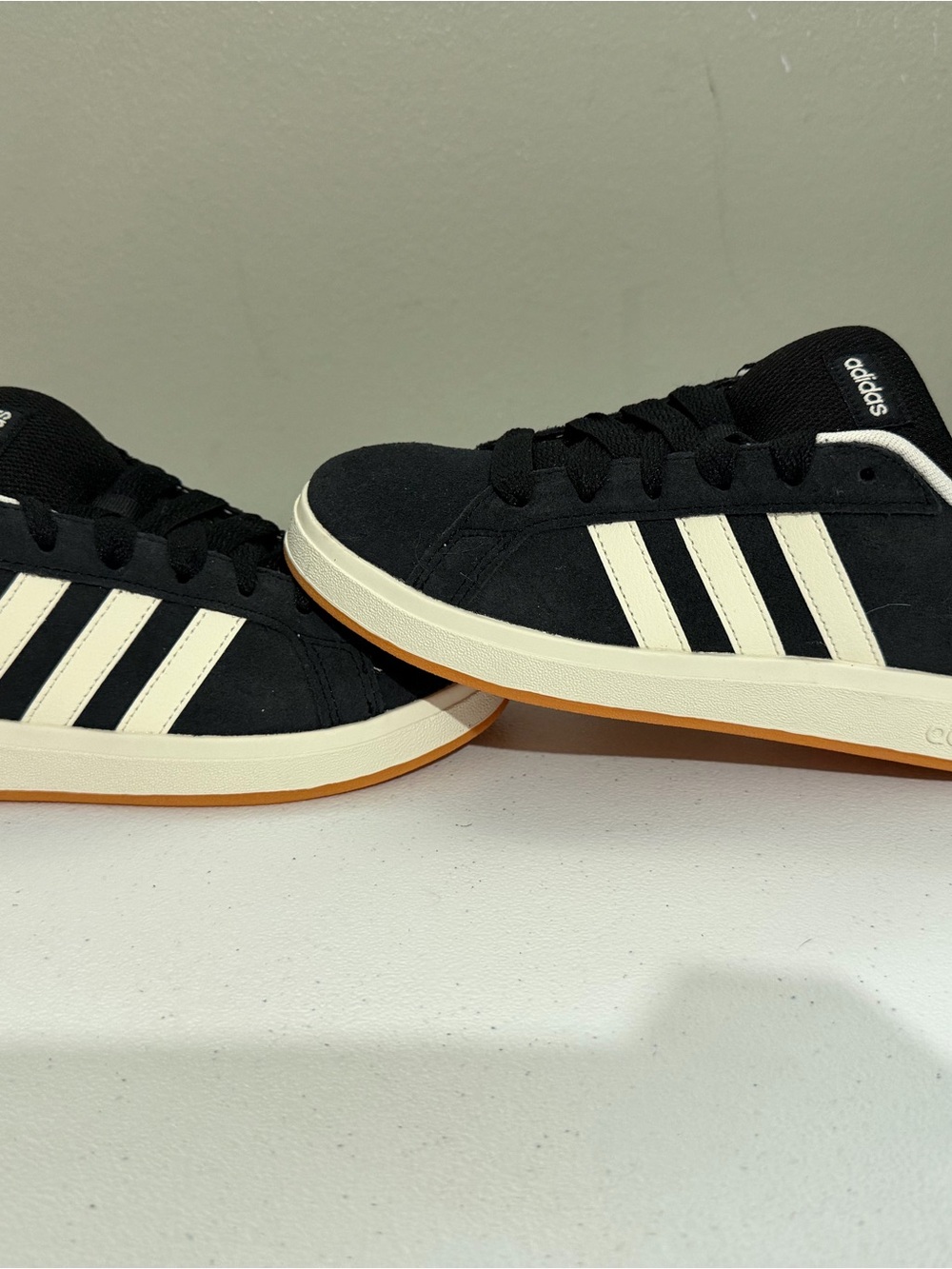 adidas Black Suede Sneakers with Cream Stripes